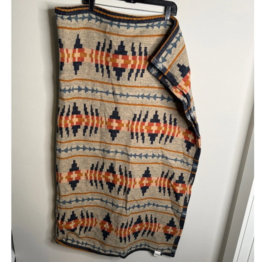 Pendleton Home Tan Blue Trail Ridge‎ Organic Cotton Throw Aztec Comfy Blanket